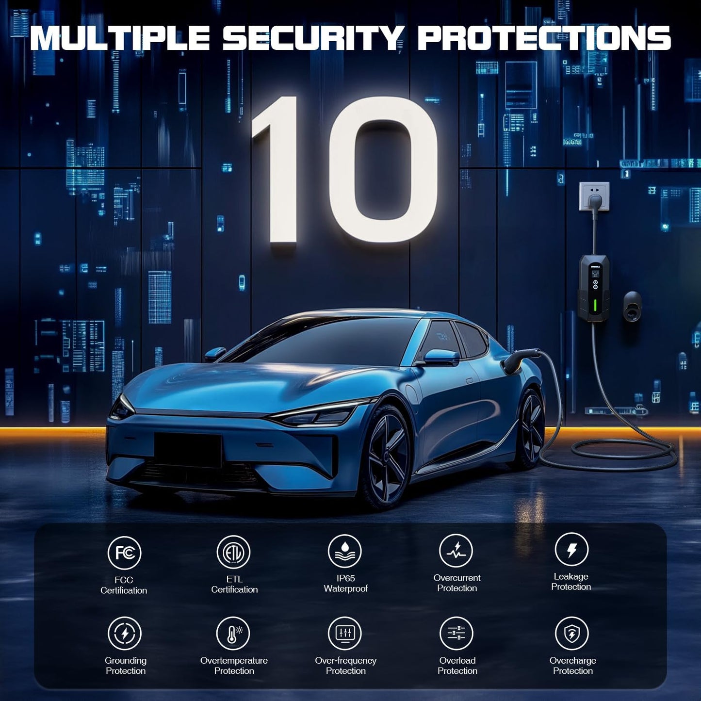 GRECELL Level 2 EV Charger, 32A/7.4KW Electric Vehicle Portable Charger with 25FT Cable, ETL Certified Level 2 Car Charger for All SAE J1772, 240V NEMA 14-50 Adjustable Current for Home & Travel