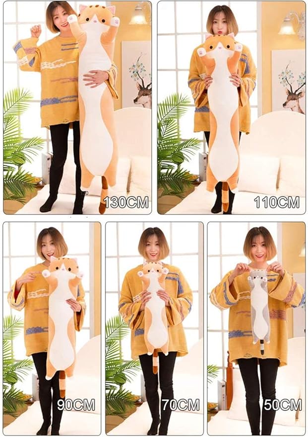 WUYU Lovely Plush Cat Doll Cute Cartoon Soft Stuffed Kitten Pillow Long Throw Sleeping Pillow Doll Toy Gift for Kids Girlfriend Multiple Size (Brown,110cm/43.3in)