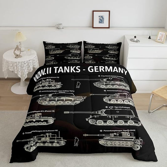 Tank Comforter Set Twin, War Theme Bedding Set, Soldier Dirt Bike Camouflage Army Acting Down Comforter For Kid Boy Teen Men,Camo Vintage Style Quilt Set, Military Vehicle Duvet Set Room Decor