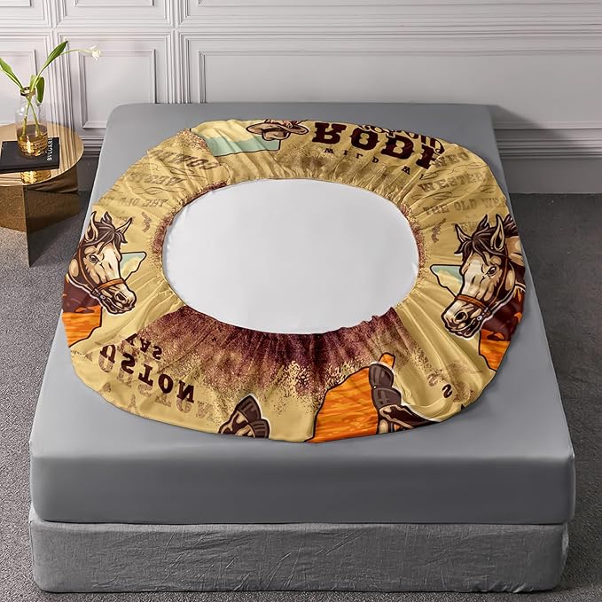 Western Cowboy Sheet 4Pcs Horse Pattern Bedding Queen Farm Life Sheet Set for Teen Girl Boy Adult Retro Bed Decor Wrangler Rodeo Show Bedspread with 1Flat Sheet and 1Fitted Sheet+2 Pillowcases