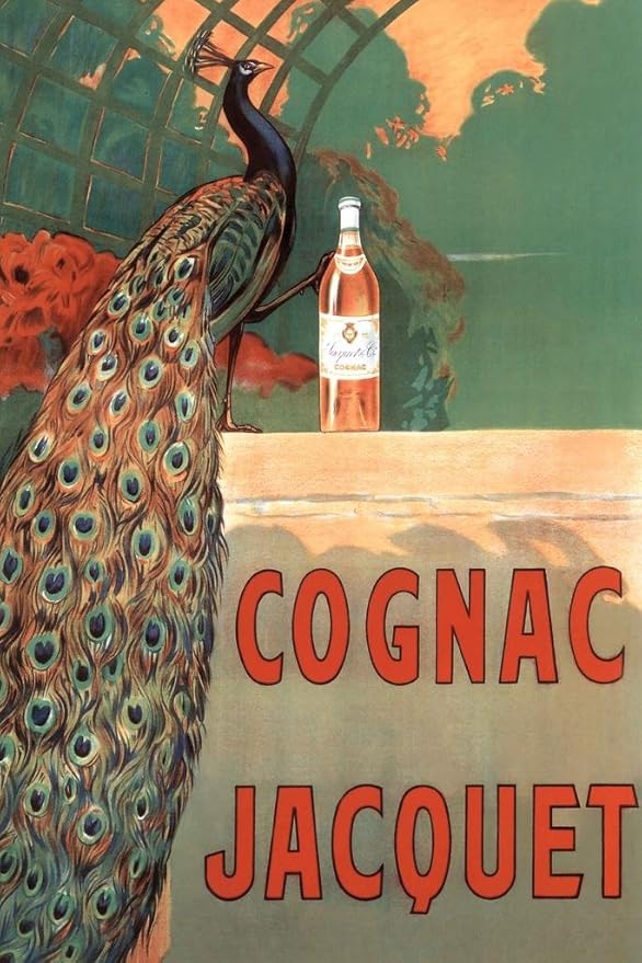 Camille Bouchet Cognac Jacquet Peacock Vintage French Brandy Beverage Advertisement Cool Wall Art Print Poster 16x24
