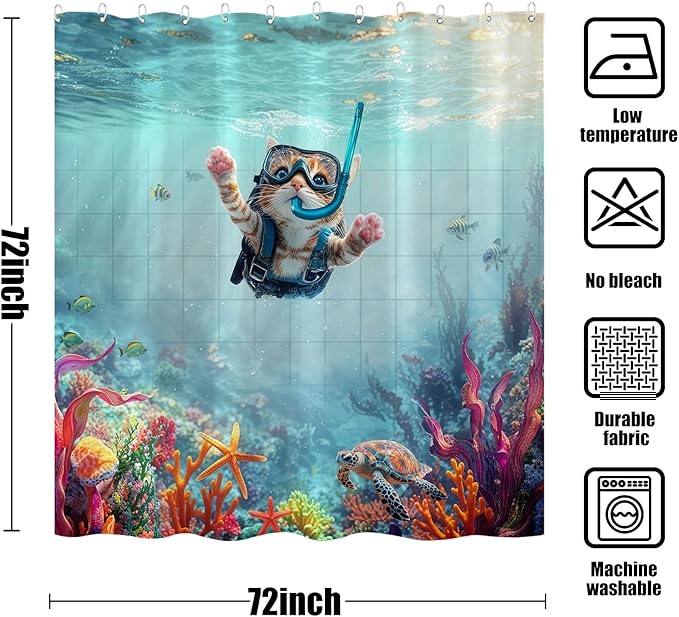 Yeoiat Dinosaur Shower Curtain Funny Shower Curtain Cat Ocean Shower Curtains for Bathroom Cute Shower Curtain Set with 12 Hooks Cat-01 72×72 Inches