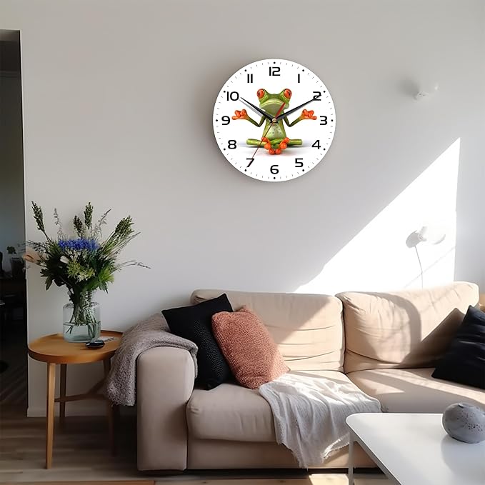 Wall Clock, 10 Inch Silent Non-Ticking Home Kitchen Decor, Battery Operated for Bathroom Bedroom Living Room Office(Funny Frogs)