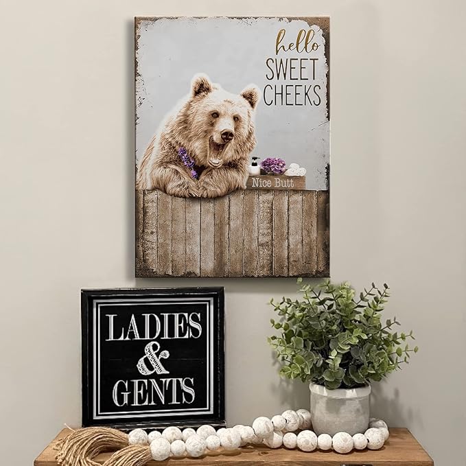 Bears Bathroom Decor Wall Art Funny Bear Pictures Wall Decor Farmhouse Bear Bathroom Painting for Bathroom Toilet Cute Bears Prints Artwork Framed 12"x16"