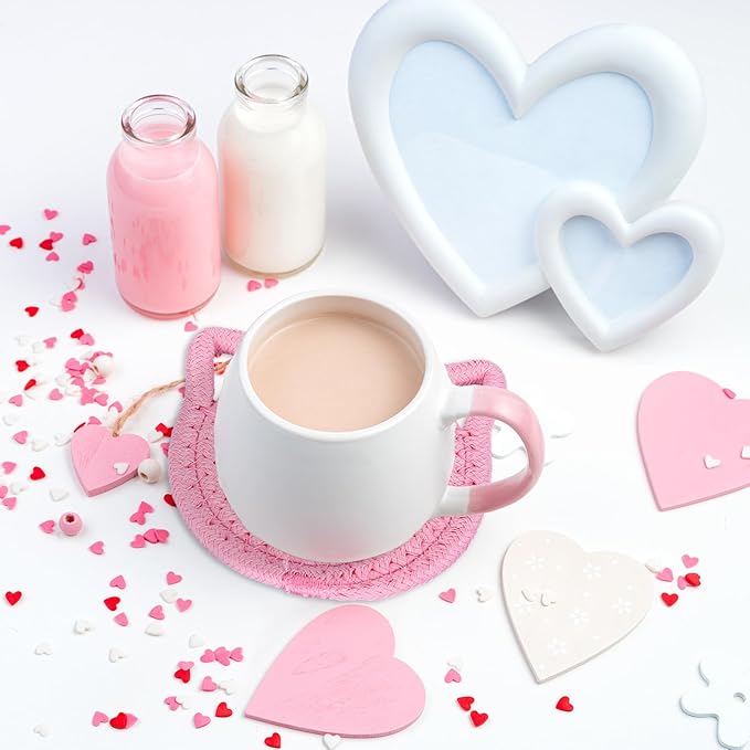 Whaline Cat Ears Coaster Set Hot Pink Handmade Braided Cotton Coasters Non-Slip Absorbent Drink Coasters with Holder for Graduation Birthday Housewarming Gifts Home Decor, 4Pcs