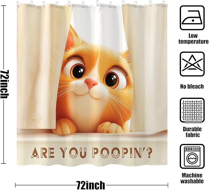 Yeoiat are You Pooping Shower Curtain Funny Shower Curtain Cute Shower Curtains for Bathroom Fun Shower Curtain Set with 12 Hooks Cat-04 72×72 Inches