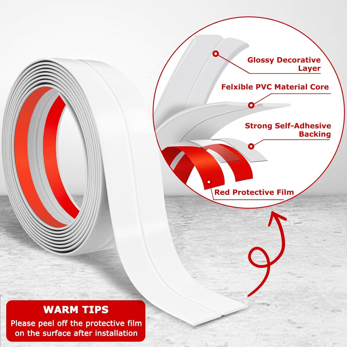 Flexible Wall Corner Protector Moulding Trim Peel and Stick Wall Corner Guards Edge Protector Self Adhesive Molding Trim Strip for Edge Ceiling (White, 0.8 in x 20 Ft)