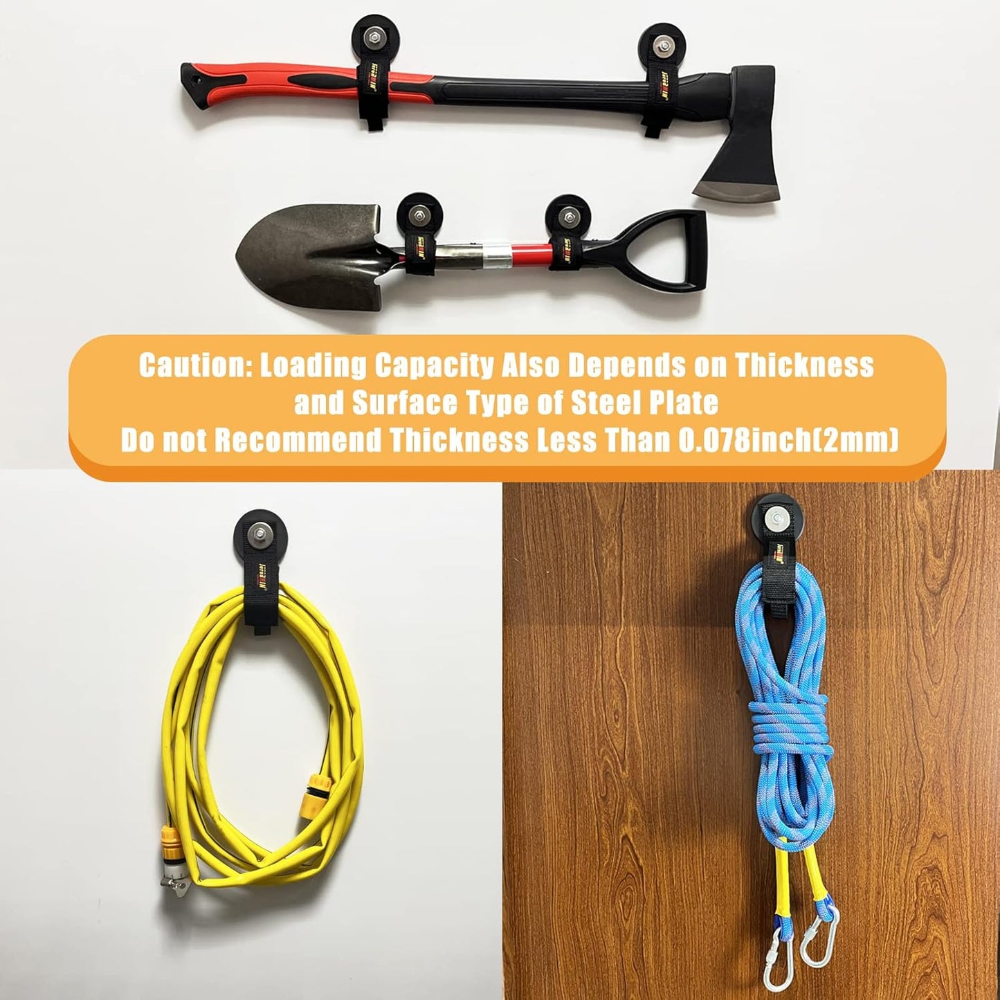 Heavy Duty Magnetic Hook, Magnetic Tool Holder, Magnetic Garage Hooks, Extension Cord Strap for Cable, Rope, Wire Storage in Garage,Workshop,RV,Pick-up(Dia.2.59" Magnet * 2Pcs)