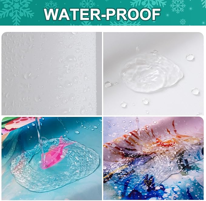 Vimorco No Hook Shower Curtain and Liner Set, 2 Interchangeable Patterns Shower Curtain with Snap (Christmas Tree Cat & Cute Diving Cat) Fabric Waterproof, 71x74 Inch, 2025 New