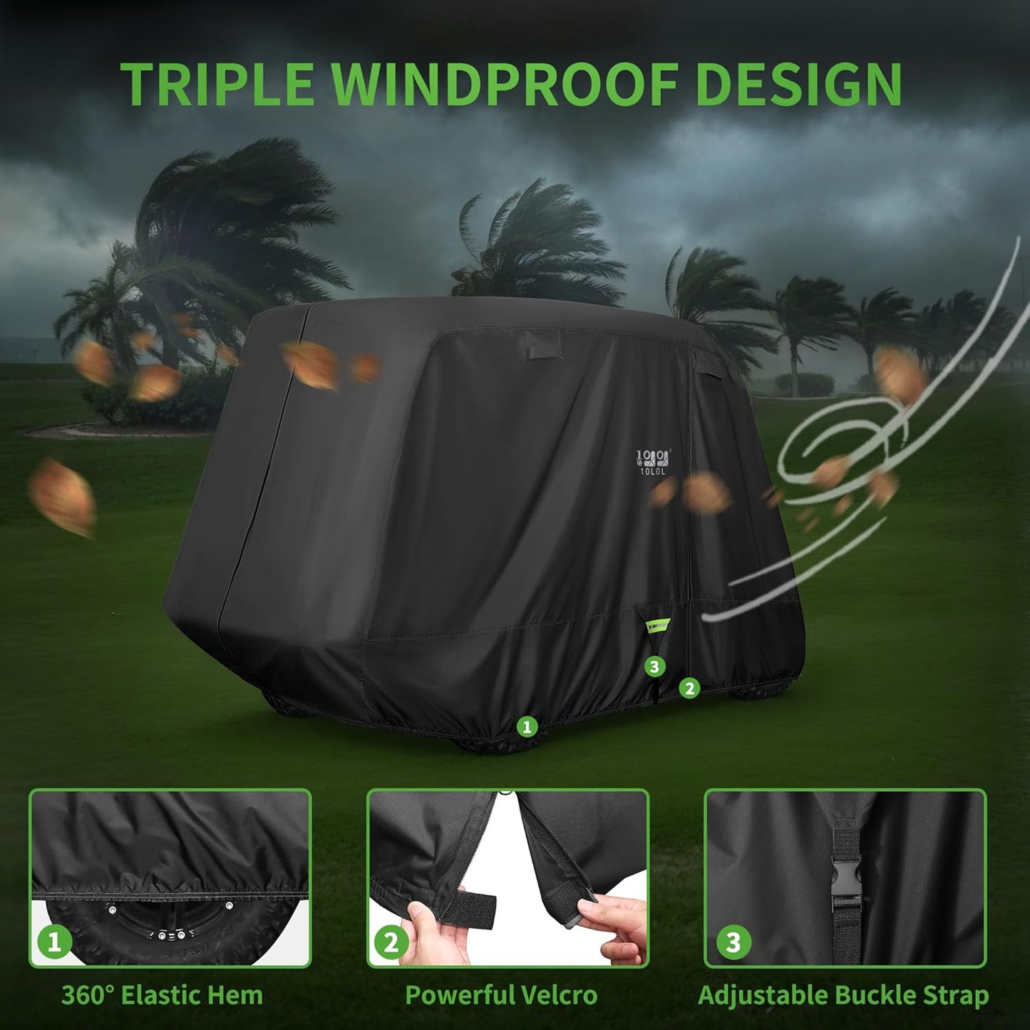 10L0L Heavy Duty Golf Cart Cover for 2/4 Passengers EZGO, Club Car and Yamaha, All Weather Outdoor Protection Weatherproof