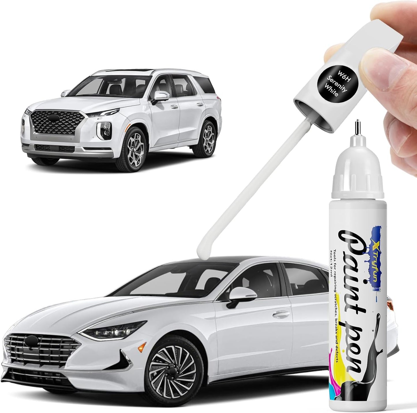 Hyper White (WC9) Touch Up Paint Compatible with Hyundai, DIY Car Paint Scratch Repair, Automotive Paints, Quick & Easy Fix Scratch Repair for Palisade/Azera/Sonata