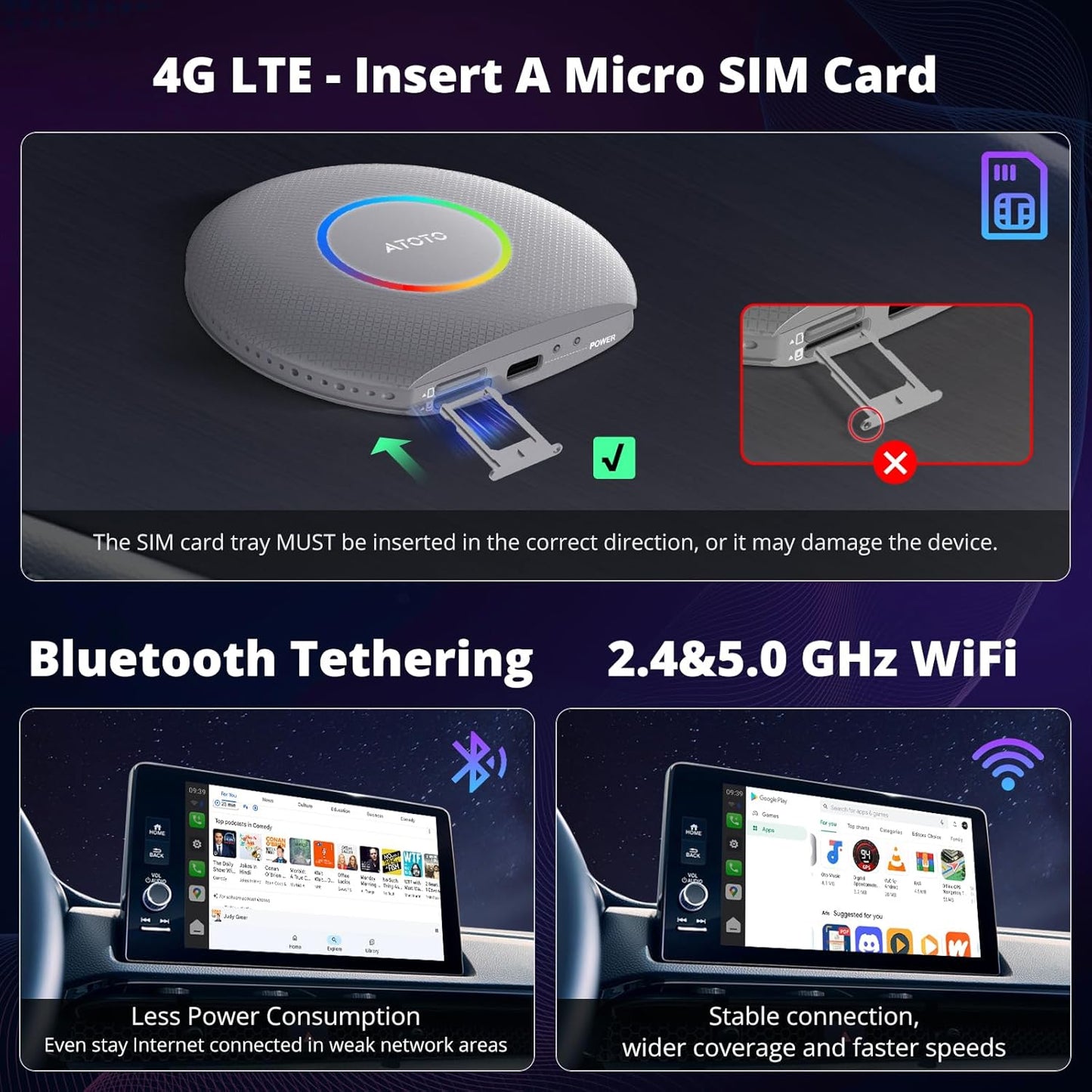 CB6 CarPlay AI Box & Android AI Box, Wireless CarPlay/AndroidAuto Adapter, Plug & Play CarWave Car Smart Box with AI DriveChat, GPS Track, Android 13, 2 BT, 4G LTE, 8G+128G, Silver