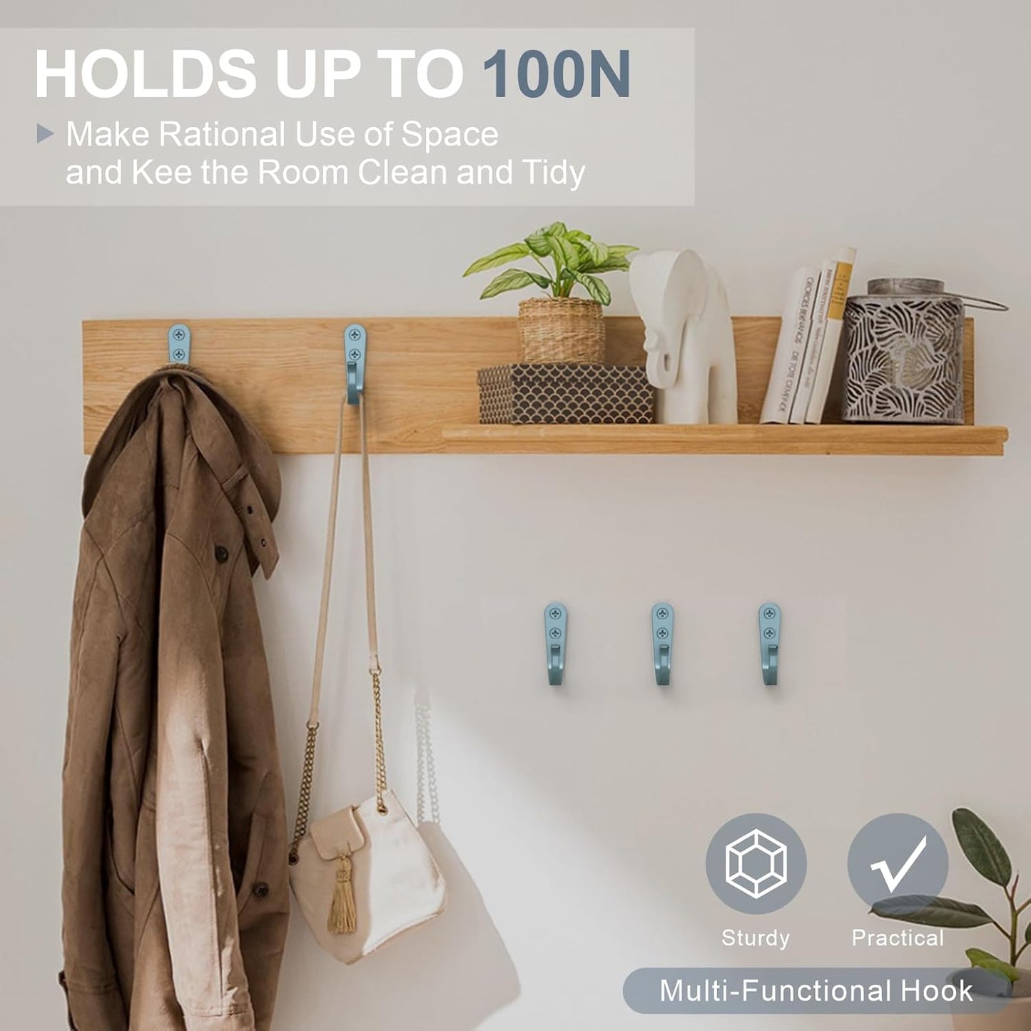 20PCS Heavy Duty Metal Wall Hooks, Coat Hooks for Hanging - Single Prong with 40 Screws (Coats Towels Backpacks) - Light Blue