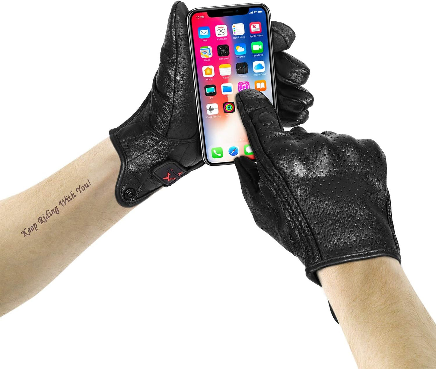 Full finger Goat Skin Leather Touch Screen Motorcycle Gloves Men/Women S,M,L,XL,XXL (Perforated, XXL)