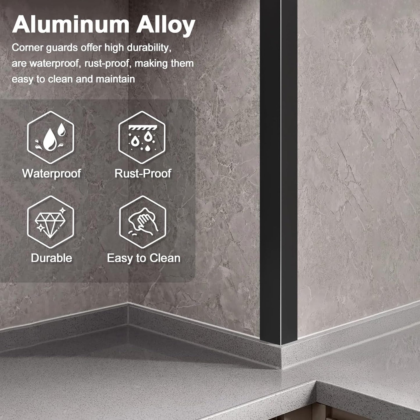 4PCS 45" Black Metal Corner Protectors, Aluminum Self Adhesive Corner Guards, Metal Wall Edge Protector Strip, Furniture Corner Protectors, Wall Cabinet Baseboard Decoration 45" x 2"