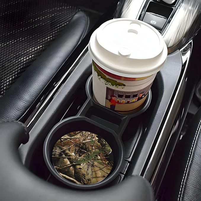 Absorbent Ceramic Car Coasters for Cup Holders, Camo Leaf Design 2.56" Anti Slip Universal Drink Cup Coasters for Women Men (2 Pack)