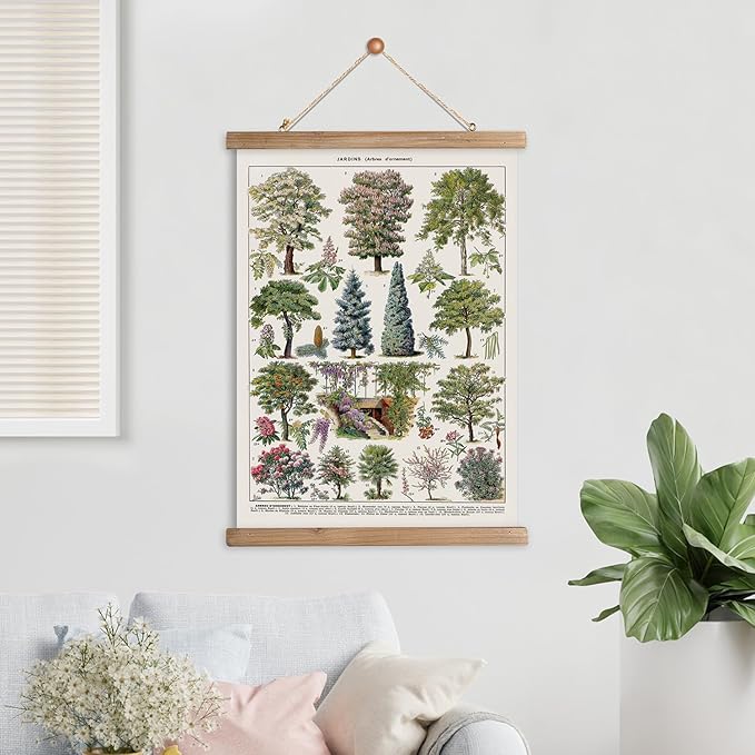 XIAOAIKA Vintage Tree and Shrub Poster - Botanical Educational Retro Wall Art with Wooden Frame for Gardening Enthusiasts and Landscape Designers 16 x 23 Inches