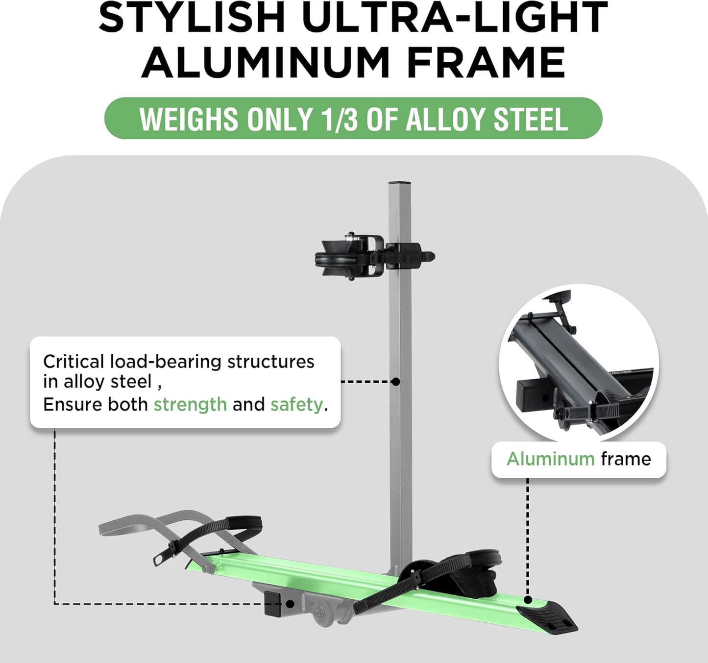 Rockland Aluminum 1-Ebike Rack, 100 lbs Capacity, Single Hitch Mount Electric Bike Rack, Fits up to 5" Fat Tire Width and 50" Wheelbase, Ebike Carrier Rack for 2" Receiver for Cars SUVs Vans RVs