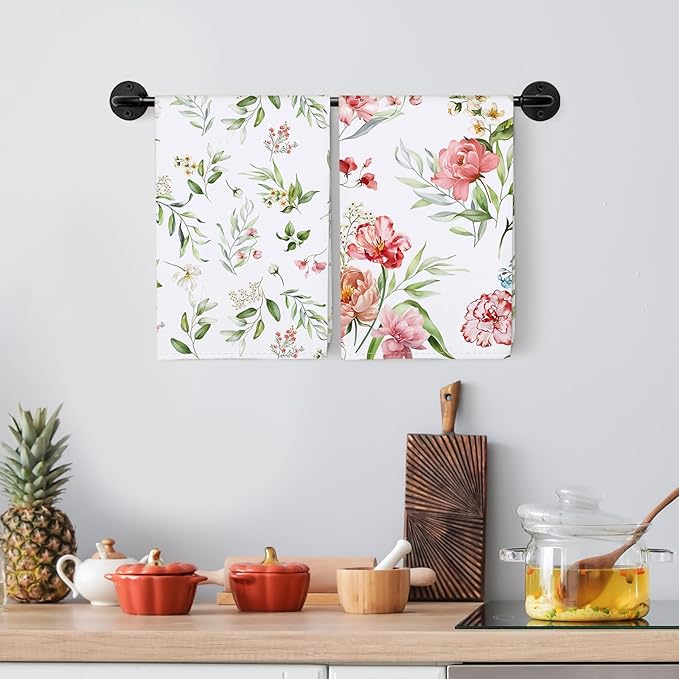 Watercolor Flower Tea Towels, Cotton Kitchen Towel 18.9 × 27.5 inch, Quick Drying Dish Cloth for Party Anniversary Holiday Decoration Housewarming Gifts
