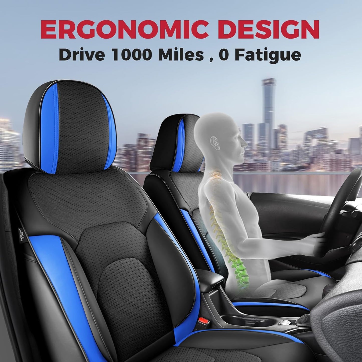 FREESOO Car Seat Covers Full Set,Waterproof Automotive Seat Covers, Leather Cars Interior Covers, Seats Protection Universal fit Babies & Adult (Black Blue)