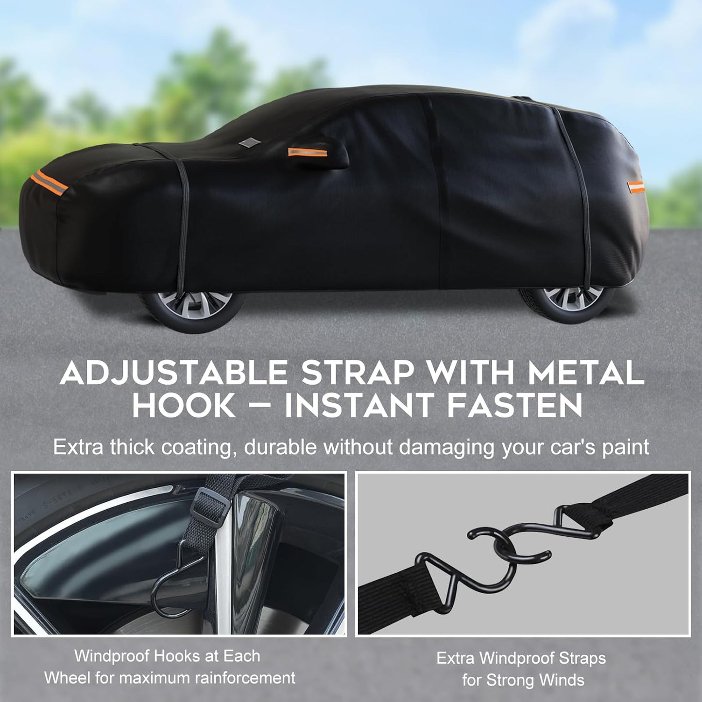 SUV Car Cover Waterproof All Weather for Automobiles，Outdoor Heavy Duty Full Exterior Covers with Zipper Door, Rain Sun Snow Dust UV Protection, Windproof Straps & Reflective Strips(Up to 201")