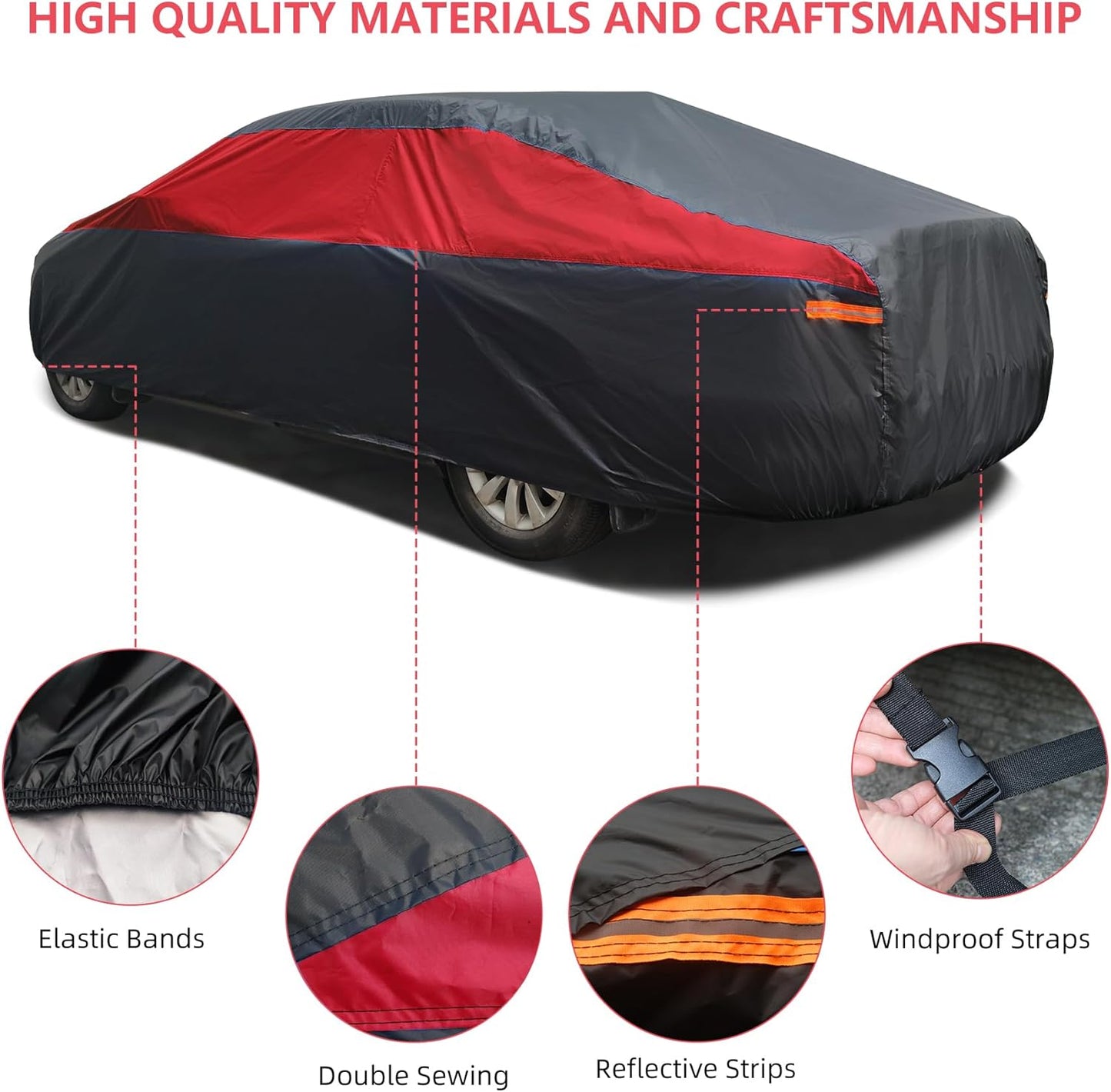 Car Cover Waterproof All Weather,Outdoor Car Cover for Automobiles,Full Exterior Cover Windproof Outdoor car Cover UV/Snow/Hail/Dust Protection Fit Sedan-Length 190" to 209"