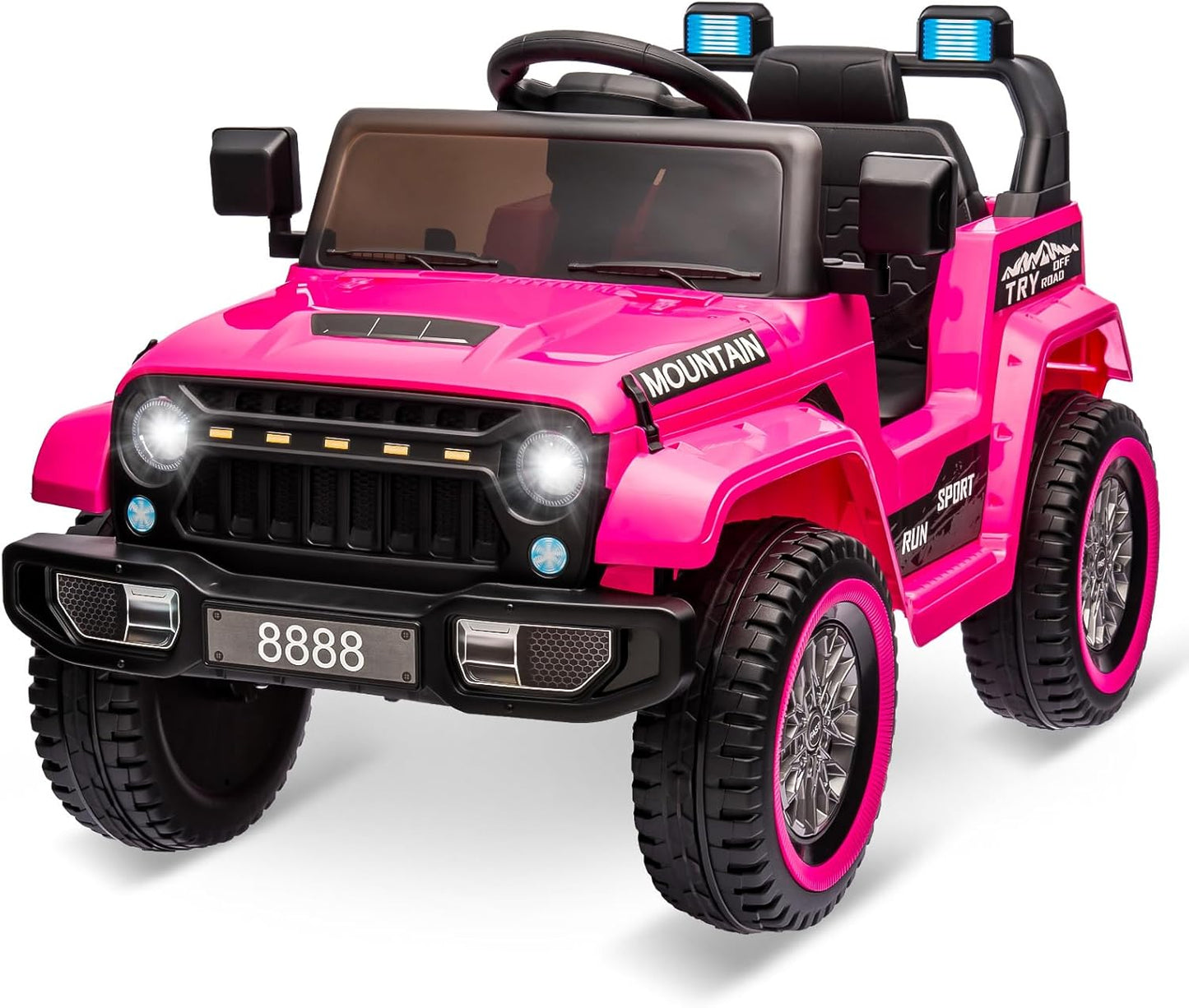 Hetoy Kids Ride On Truck Car, 12V Battery Powered Electric Car w/Parent Remote Control, Spring Suspension, 3 Speeds, LED Lights, Music & Horn, Kids Electric Vehicles Toy Gift for Boys Girls, Pink