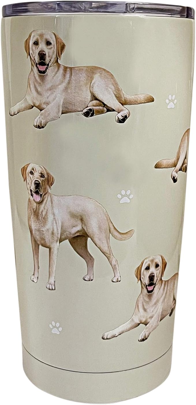 Yellow Labrador Tumbler SERENGETI 16 Oz. Stainless Steel, Vacuum Insulated Tumbler with Spill Proof Lid - 3D Print - Insulated Travel mug for Hot or Cold Drinks (Labrador Yellow Tumbler)