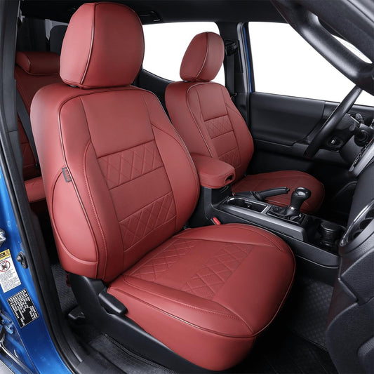 EKR Custom Fit Tacoma Car Seat Covers for Select Toyota Tacoma 2024 2025 Xtra Cab SR - Full Set,Leather(Burgundy)