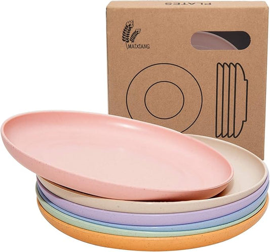 6 PACK 6 Inches Lightweight Mini Wheat Straw Plates Reusable Plate Set Dishwasher & Microwave Safe,Unbreakable Deep Dinner Plates, Plastic Plates Reusable,They are easy to clean BPA free