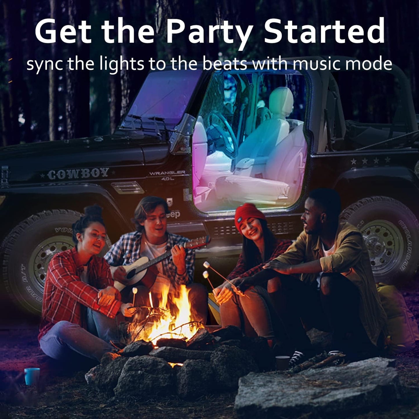 Dreamcolor Acrylic Interior Car Lights, 2 Piece 43.3inch/110cm 128 Colorful Car LED Strip Light RGB Fiber Optic Rainbow Ambient Lighting bar, Universal Decoration Dynamic Atmosphere Neon Lights