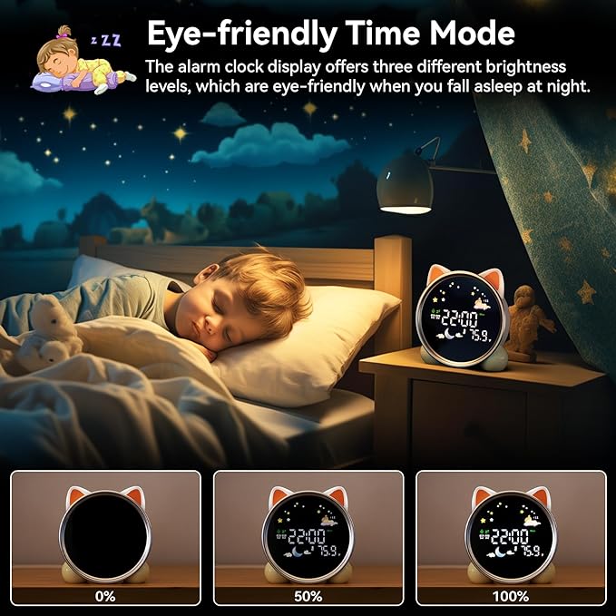 winshine Alarm Clock for Kids, OK to Wake Kids Alarm Clock, 5 Colors RGBW Night Light Dual Alarm Toddler Sleep Training Clock Stay-in-Bed Clock, Cute Clock Birthday Gift for Teen Boys Girls (Cat)…