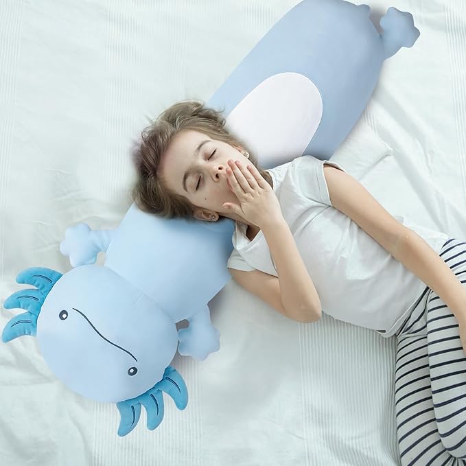 22 inch Cute Giant Blue Axolotl Plush Soft Body Pillow, Large Axolotl Stuffed Animals Toy, Squishy Plushies Gifts for Kids Boys Girls Birthday
