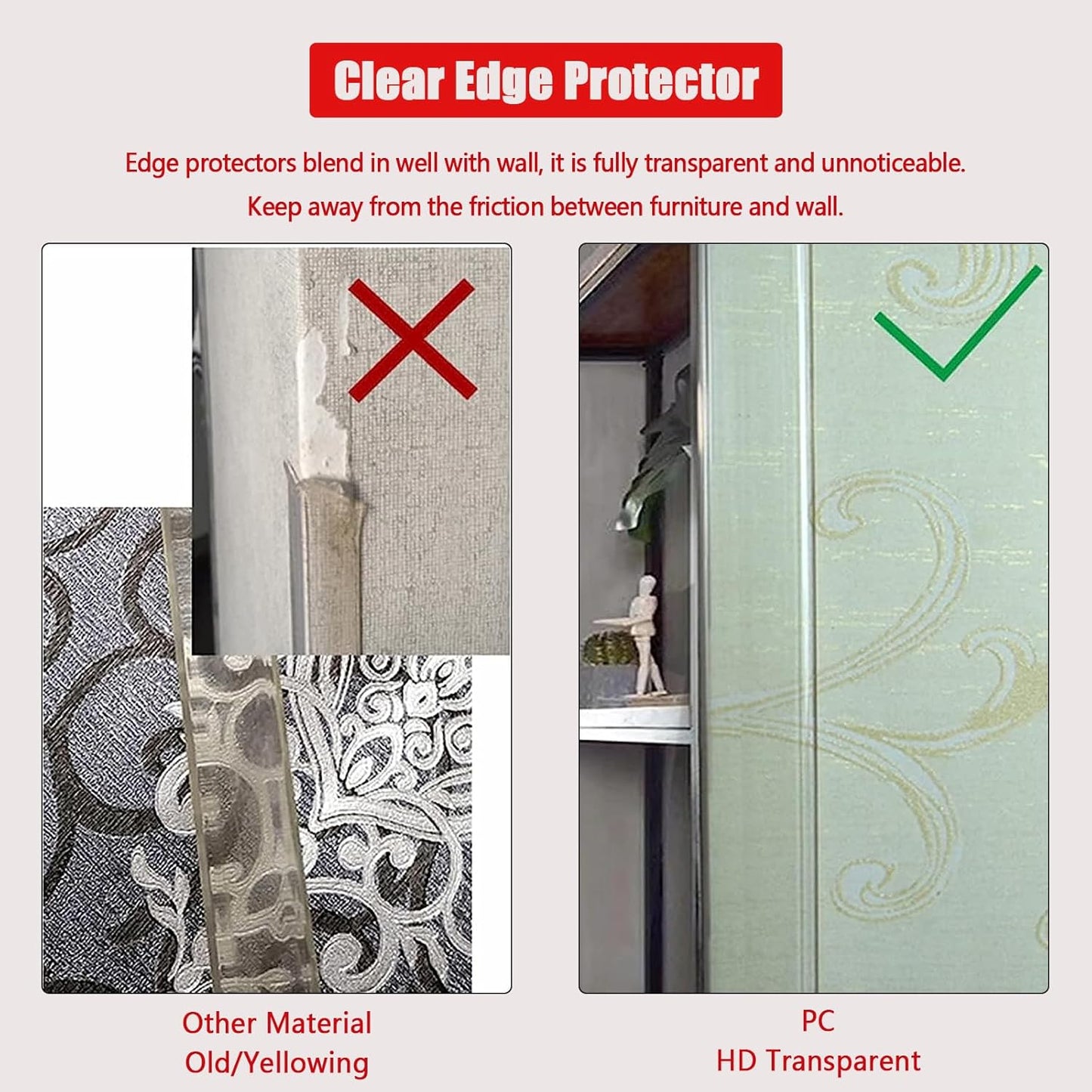 Wall Corner Protector - 4PCS, 31.5"x1.18" - Self Adhesive Clear Corner Protectors for Walls, Cabinet Doors, Edge Protector Trim; Easy to Install Corner Guards for Walls (80cm x 3cm)