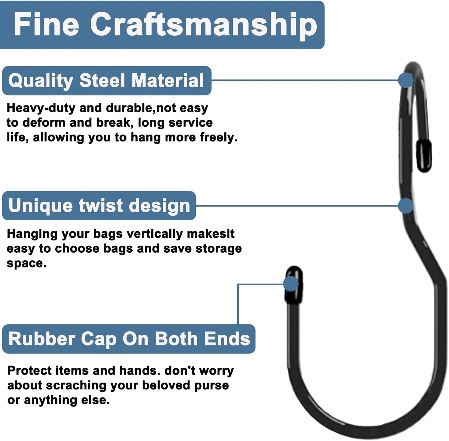 24-Pack Purse Hangers for Closet, Large 5-inch Twist Design Hooks for Bags, Purses, Handbags, Belts, Scarves, Hats