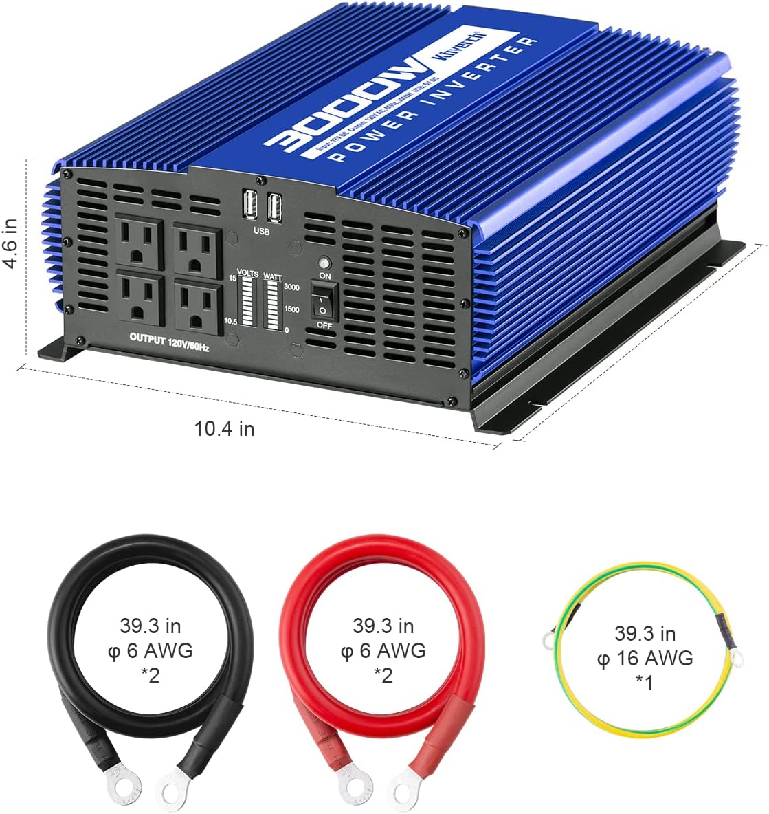 3000W Power Inverter 12V DC to 110V AC Car Battery Inverter with 4 AC Outlets /2 USB Port, Car Inverter for Home/Truck/Boat/RV Power Inverters for Vehicles