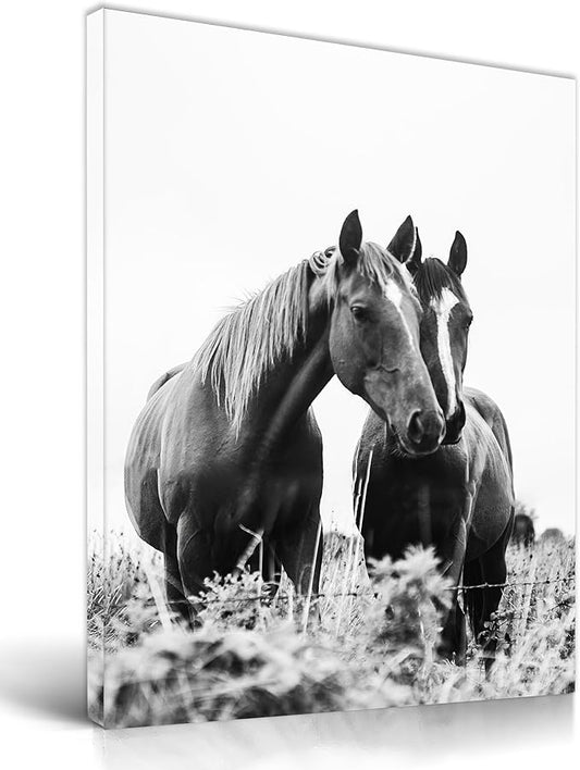 UPWOIGH Bathroom Wall Art Decor, Black and White Horse Wall Art, Waterproof Wood Framed Canvas Wall Art Animals Abstract Prints, 12"x16" High-end Pictures for Dormitory Kids Room 1 Pack