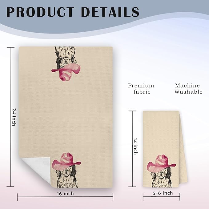 Western Golden Retriever Kitchen Towels, Gifts for Golden Retriever Lovers Hand Towels for Bathroom Kitchen, Pink Cowgirl Hat Dog Decorative Dish Towels Drying Cloth, 16x24 Inch