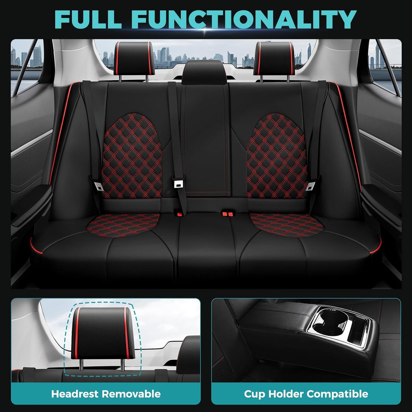 for Toyota Camry Seat Covers Hybrid XLE XSE 2018 2019 2020 2021 2022 2023 2024 - Custom Car Seat Cover Full Set, Waterproof Breathable Cushion Protector, Leather Seat Cover for Cars Black Red