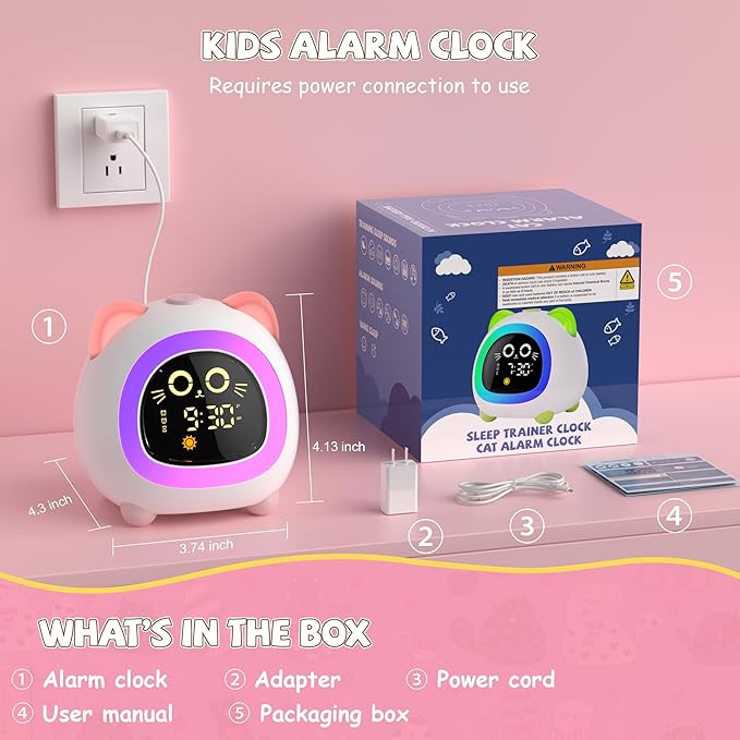 winshine Alarm Clock for Kids, OK to Wake Clock, Kids Alarm Clock with Night Light, Stay in Bed Clock Sleep Training, Nap Timer Cute Kids Room Decor, Gift Ideas for Kids Toddler Boy Girl (Pink)