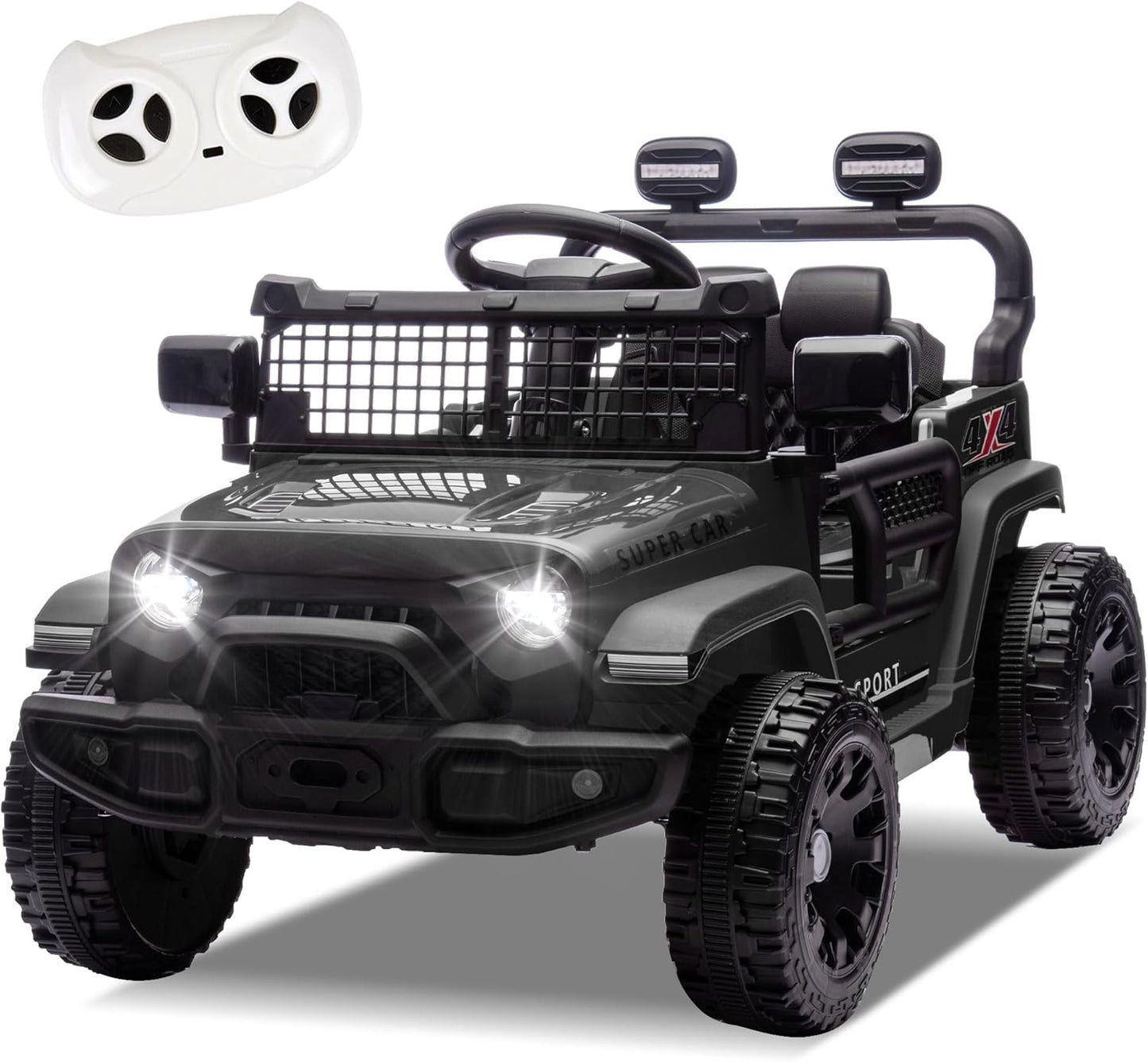 24V Ride on Toys with Parents Control, Ride on Truck Car with Four-Wheel Suspension, Electric Vehicles for Kids, Power Display, Bluetooth, MP3, Music, LED Headlight, 1.86-3.11MPH (Black)