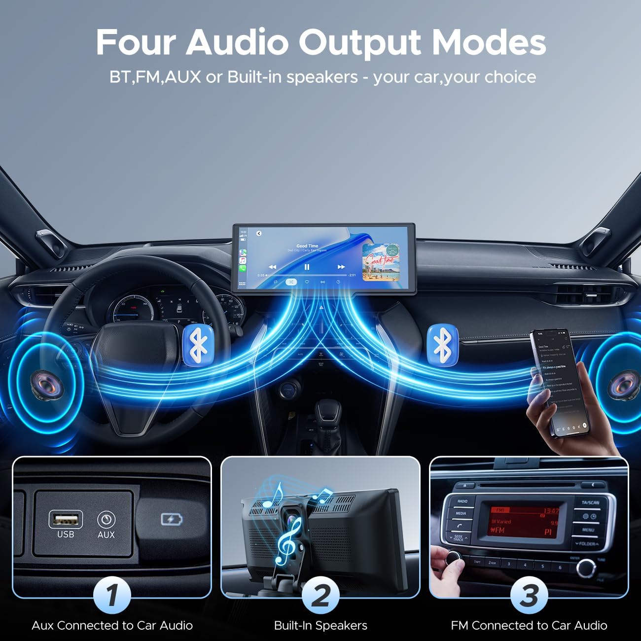 9.26'' Carplay Screen for Car with 2.5K Dash Cam and 1080P Backup Camera Portable Wireless Android Auto Screen GPS Navigation Mirror Link Voice Control Hands-Free for iOS 11+ Android 11+
