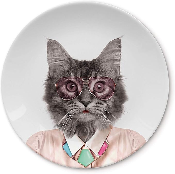 Wild Dining Dinner Plate I Funny Dinner Plate I 100% Ceramic I 9-inch Plate I Funny Plate with Goofy Pet Print I Gift Idea for Students | Dishwasher Microwave and Food Safe (Cat)