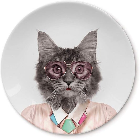 Wild Dining Dinner Plate I Funny Dinner Plate I 100% Ceramic I 9-inch Plate I Funny Plate with Goofy Pet Print I Gift Idea for Students | Dishwasher Microwave and Food Safe (Cat)