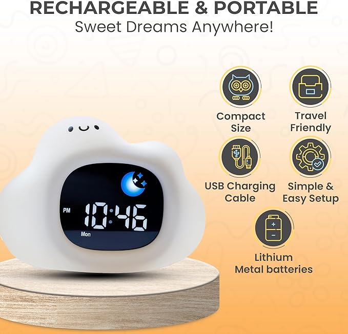 Bumble & Bright Okay to Wake Clock for Kids - Adorable Cloud Design, Portable Nightlight, Soothing Sleep Aid, Kids Alarm Clock OK to Wake, 8 Color Options, Easy Display, Ideal for Parents