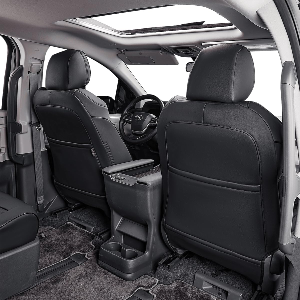 EKR Sienna Seat Covers for Toyota Sienna LE,XLE,XLE Plus 8-Passenger Seating 2021 2022 2023 2024 2025,Front Seat and Rear Seat,Black Car Seat Covers - 1st and 2nd Row Only,Leather(Black)