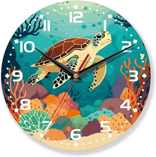 Wall Clocks Battery Operated,Sea Turtle Clock for Living Room,Decorative Wall Clock for Living Room, Bedroom, Bathroom and Kitchen,10 Inch
