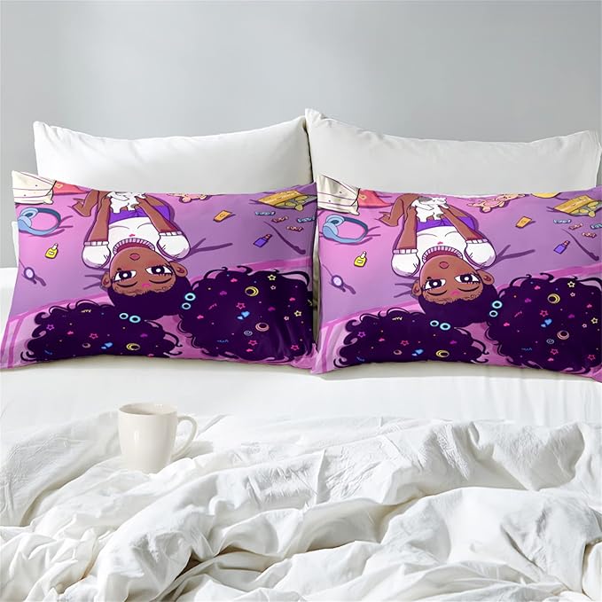 Black Girls Comforter Set for Teen Kids Adults African American Queen Size Bedroom Cute Bedding Set 1 Comforter 2 Pillowcases