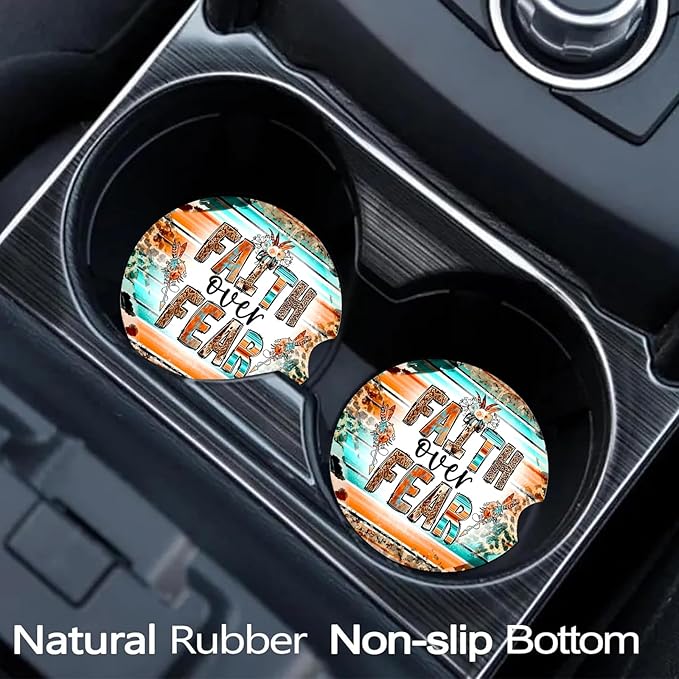 Car Coasters for Cup Holders,2 Pack Christian Gifts Car Cup Holder Coasters,2.75" Universal Size Anti Slip Rubber Mat,Automotive Cup Holder Decal Decor Accessories,Walk by Faith Gifts for Women,Mom