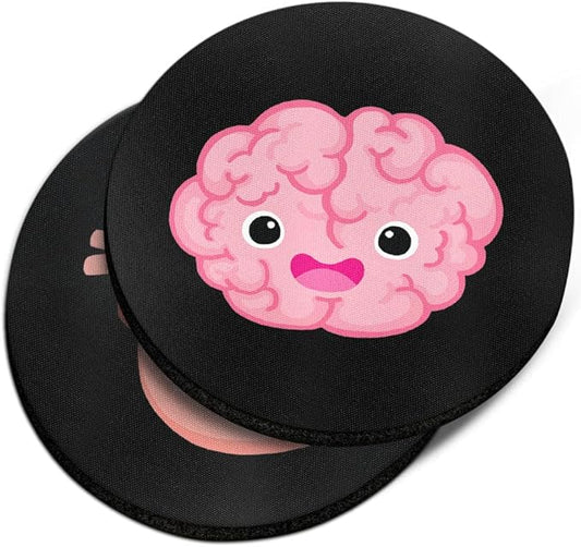 WIRESTER, Cute Brain, Pink Heart Design Absorbent ROUND Fabric Felt Neoprene Car Coasters for Drinks (2.87 inches), 2pcs Set